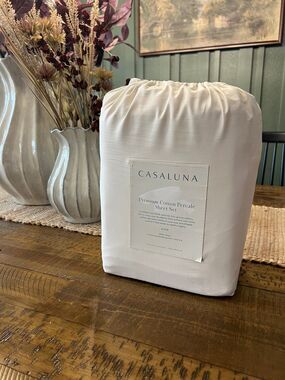 NEW King 400 Thread Count Percale Sheet Set Natural - Casaluna